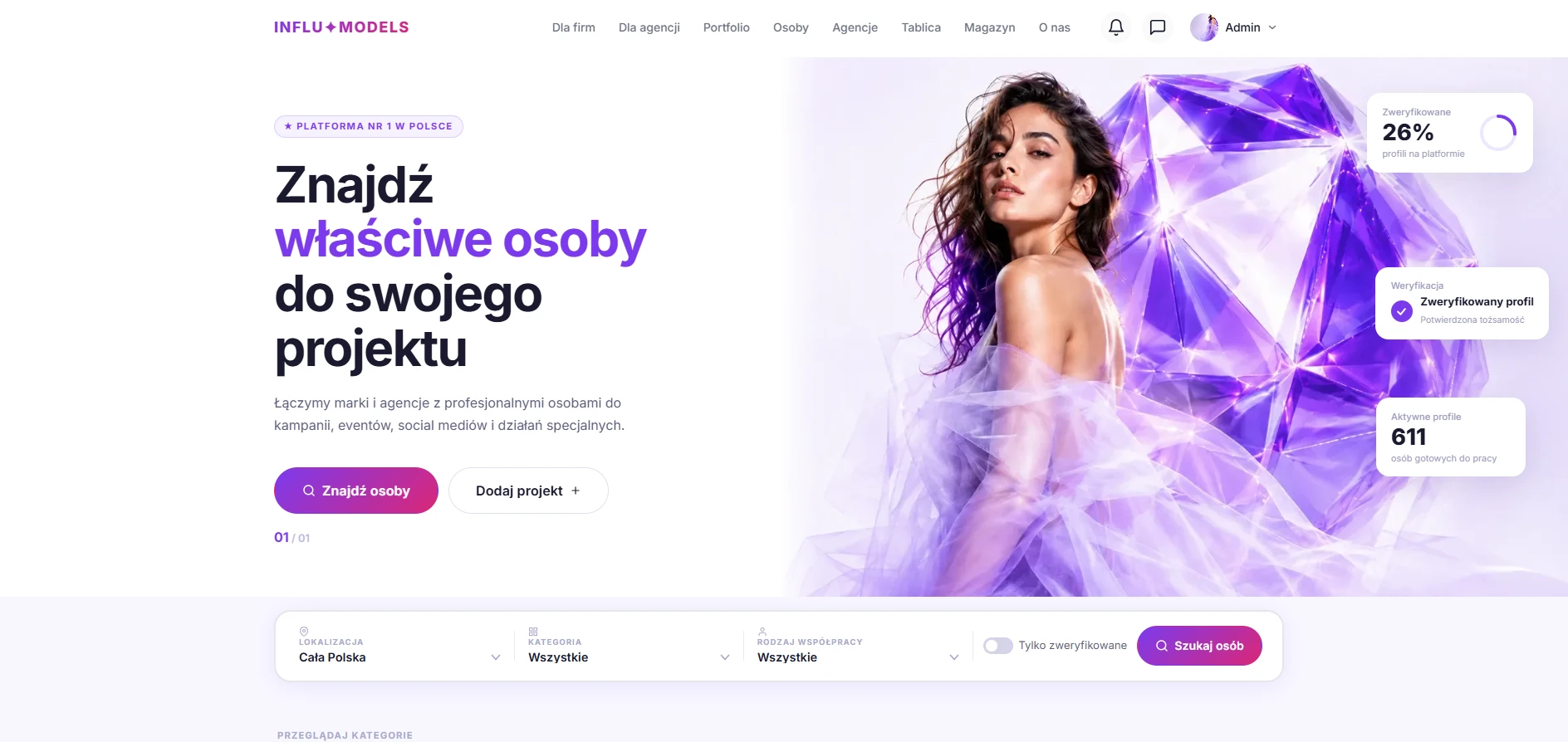 Strona główna influmodels.pl z wyszukiwarką