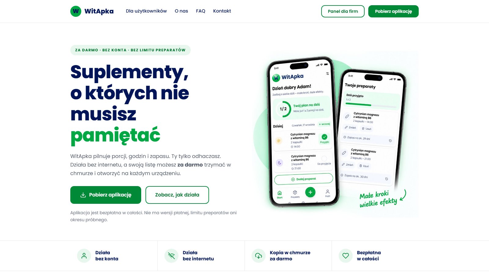 Strona witapka.pl z ekranami aplikacji
